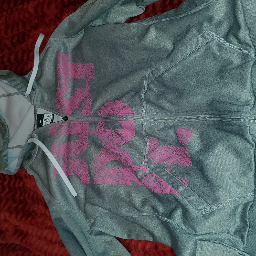 Nike Women’s Gray Hoodie – Medium – Full Zip with Pink "Just Do It" Logo